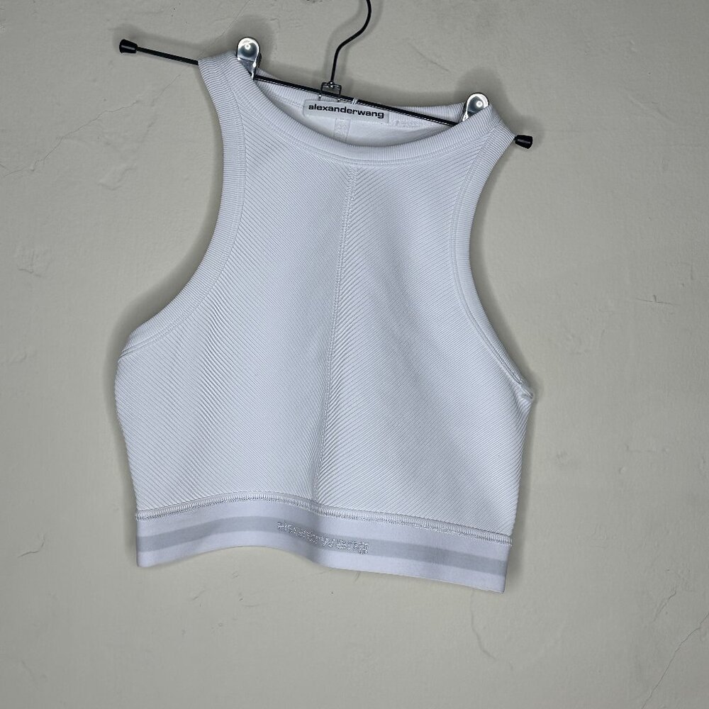 Alexander Wang Racerback Bra Top - NEW - White - Reflective Elastic Logo